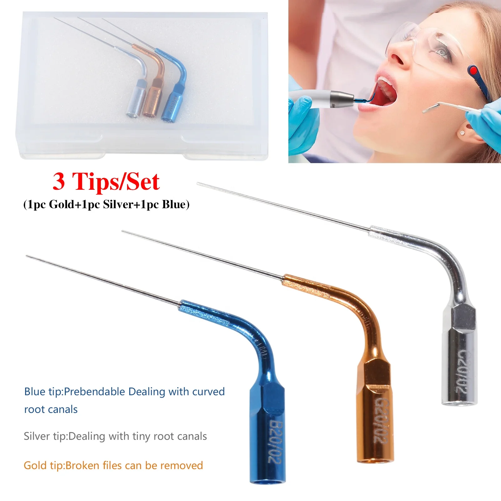 Hot Selling! den tal Endo Activator Irrigation Tips Fit LED Irrigator Ultrasonic Root Canal Handpiece 3PCS