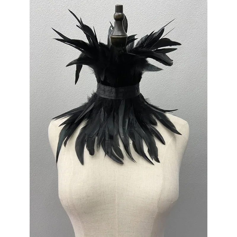 ريشة المختنق الأسود القوطية الملابس والاكسسوارات الفاخرة شال فرو حفلة تأثيري ريشة وشاح المرأة هالوين ديكور ريشة وشاح