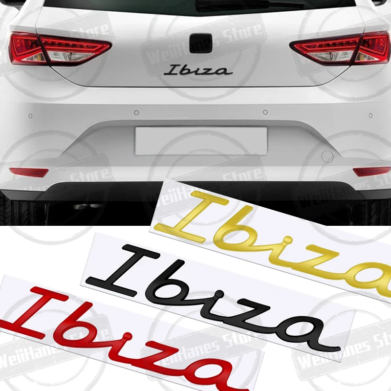 Insignia trasera de Metal para Ibiza, emblema cromado, logotipo de letra, brillante, negro, plateado, rojo, accesorios, pegatina