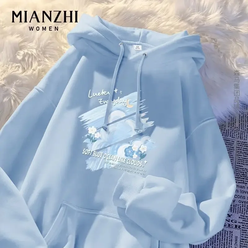 

American Loose Hooded Sweatshirt for Women in Autumn and Winter Short Top Korean College Style with Fleece Jacket Versatile