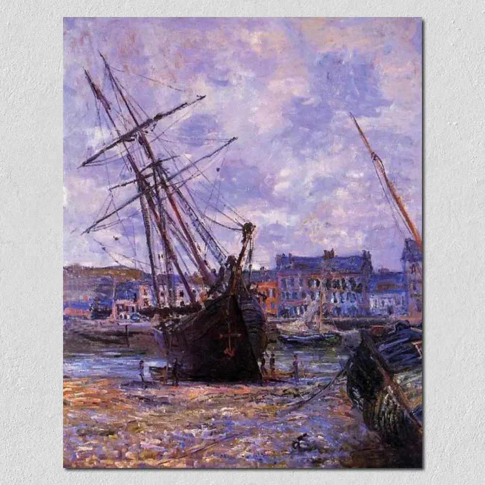 

Handmade Oil Painting Reproduction of Claude Monet High Quality Boats Lying at Low Tide at Facamp for Living Room Decor