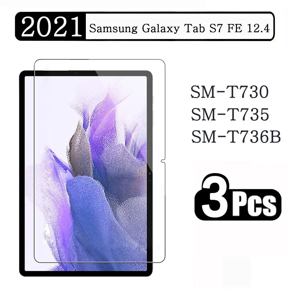 

(3 Packs) Tempered Glass For Samsung Galaxy Tab S7 FE 12.4 2021 SM-T730 SM-T735 SM-T736B T730 T736B Screen Protector Tablet Film