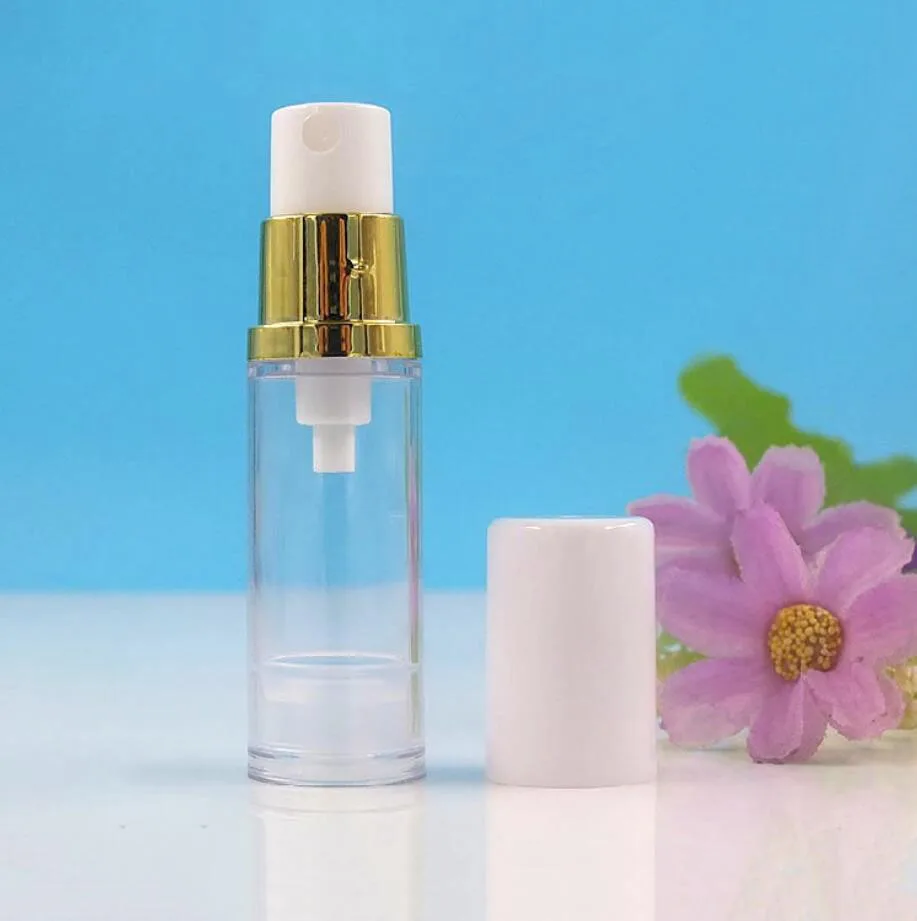 5ML 투명 플라스틱 에어리스 병 골드 펌프 로션/에멀젼/세럼/파운데이션/아이 에센스 토너 미스트 스프레이어 스킨케어 팩