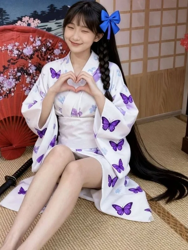 

Традиционный кимоно-костюм для фотосессий для девочек, платье-халат в японском стиле, новинка 2025 года