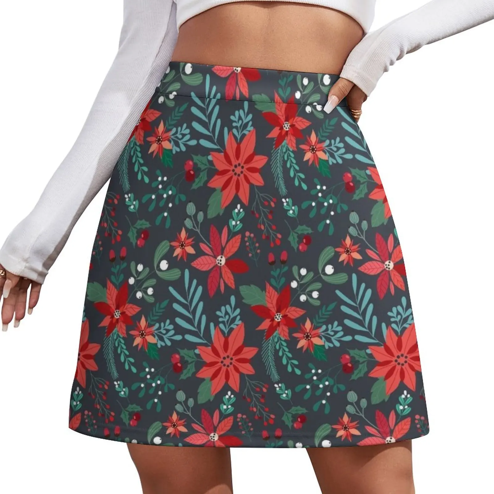 Mini jupe à motif de poinsettia pour femmes, ensemble de vêtements tendance, été 2025, 2025