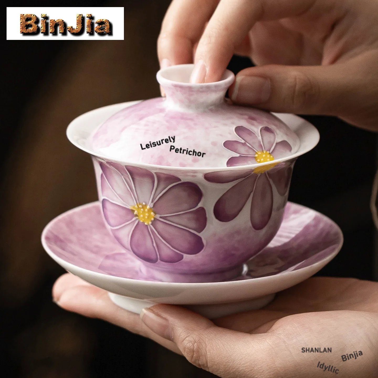 

126 мл Ручная роспись Фиолетовая Дейзи Гаявань Чайная вареница ручной работы Чайная чаша с крышкой Набор Чайник Крышка Чаша Кунг-Фу Чайный сервиз Ремесло