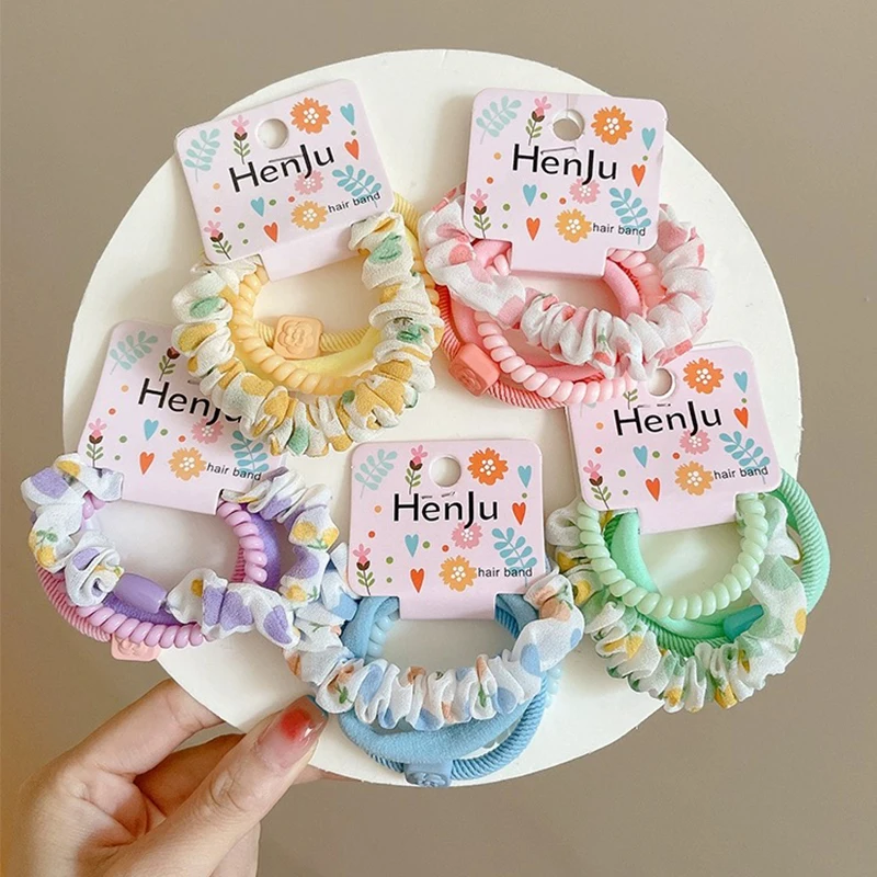 

4Pcs/Set Towel Ring Hair Rope Cartoon Candy Colour Mix Hair Accessories Ponytail Ball Scrunchies Elastic Hair Ties Girl Headwear