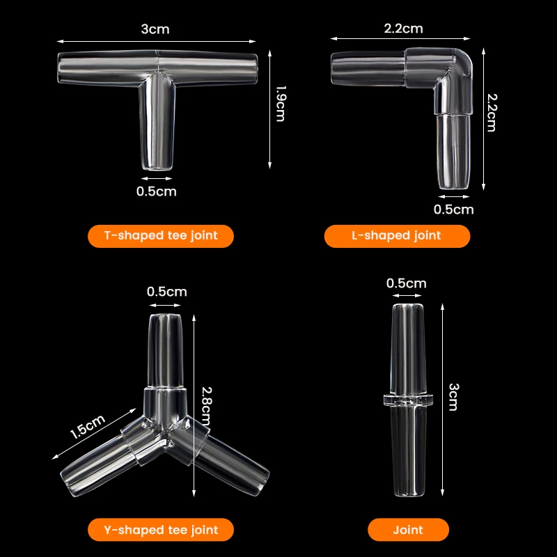 Conectores de tubería de línea aérea para acuario, adaptadores de tubo de aire transparentes para pecera, manguera de línea de aire de 4mm de