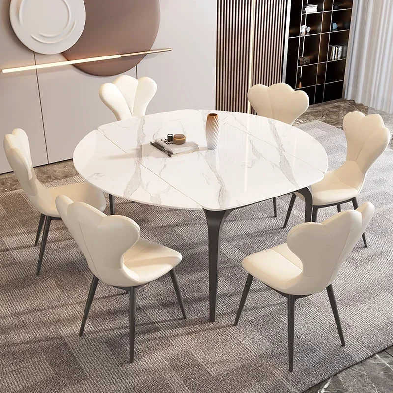 Luxe Scandinavische eettafel Wit rond ontwerp Moderne eettafel Uitschuifbare minimalistische tafel Pliante Decoratieaccessoires