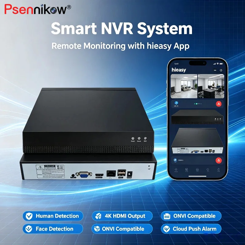 Видеорегистратор Psennikow Hieasy Audio с распознаванием лиц, 8 МП, HDMI, выход 4K, 10/16 каналов, система видеонаблюдения Onvif CCTV DVR NVR