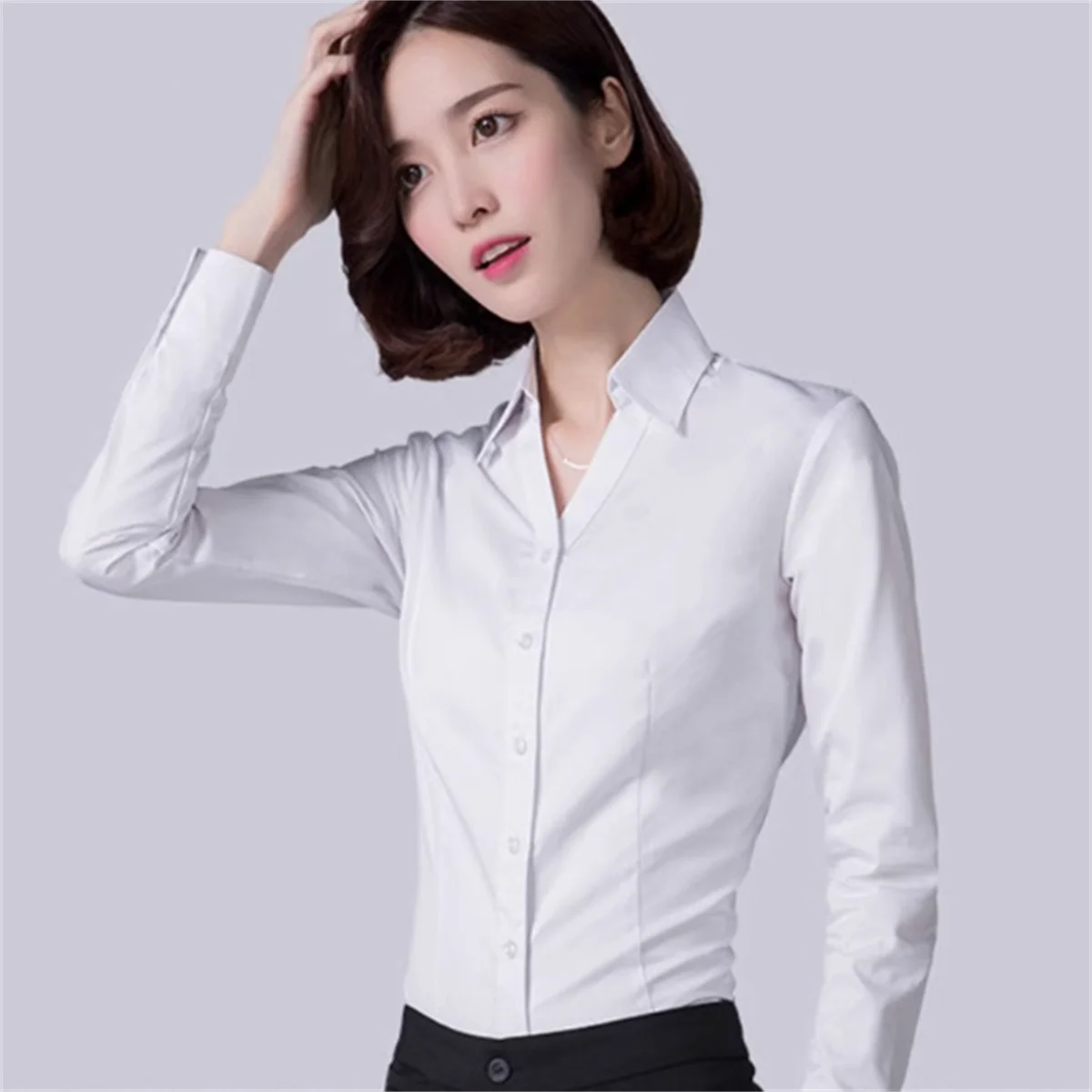 Workplace Shirts Commuting Women's Tops Solid Color Bamboo Fiber Office Clothing Business Formal Attire V-neck