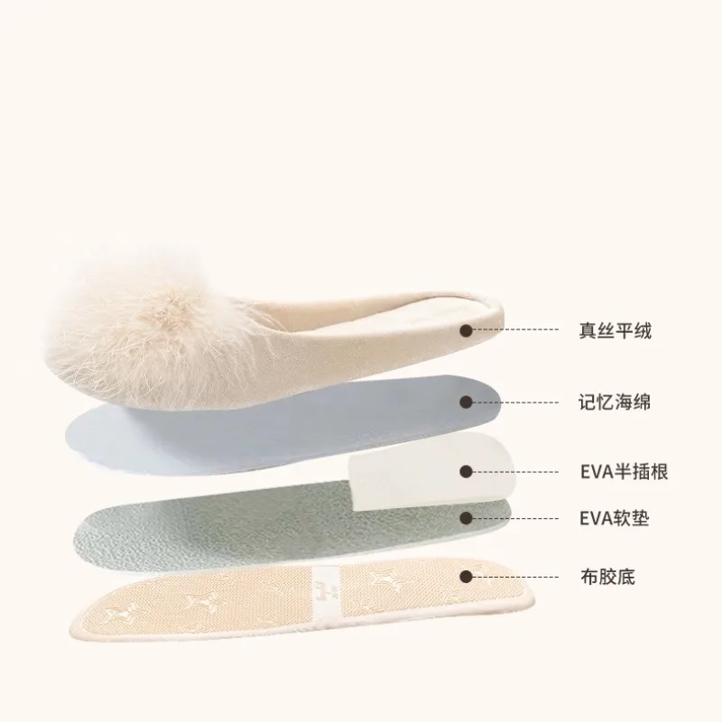 ريشة شعري تزيين شبشب منزل دافئ النساء الراحة الساتان شقة مصمم حذاء خفيف الوزن عدم الانزلاق نعال من القطن السيدات