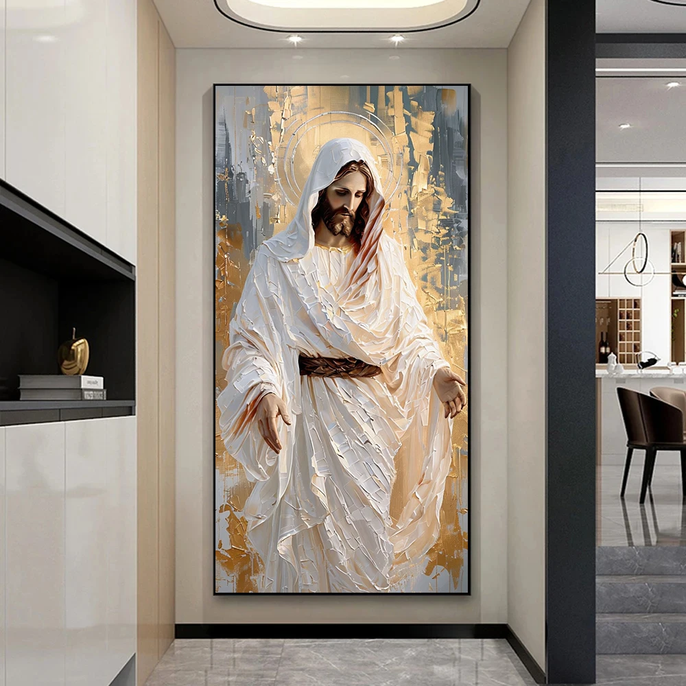 Peinture d'art de Jésus sacré compatissant, affiche d'art murale minimaliste abstraite, image de dieu, décoration intérieure de pièce de maison, impression sur toile