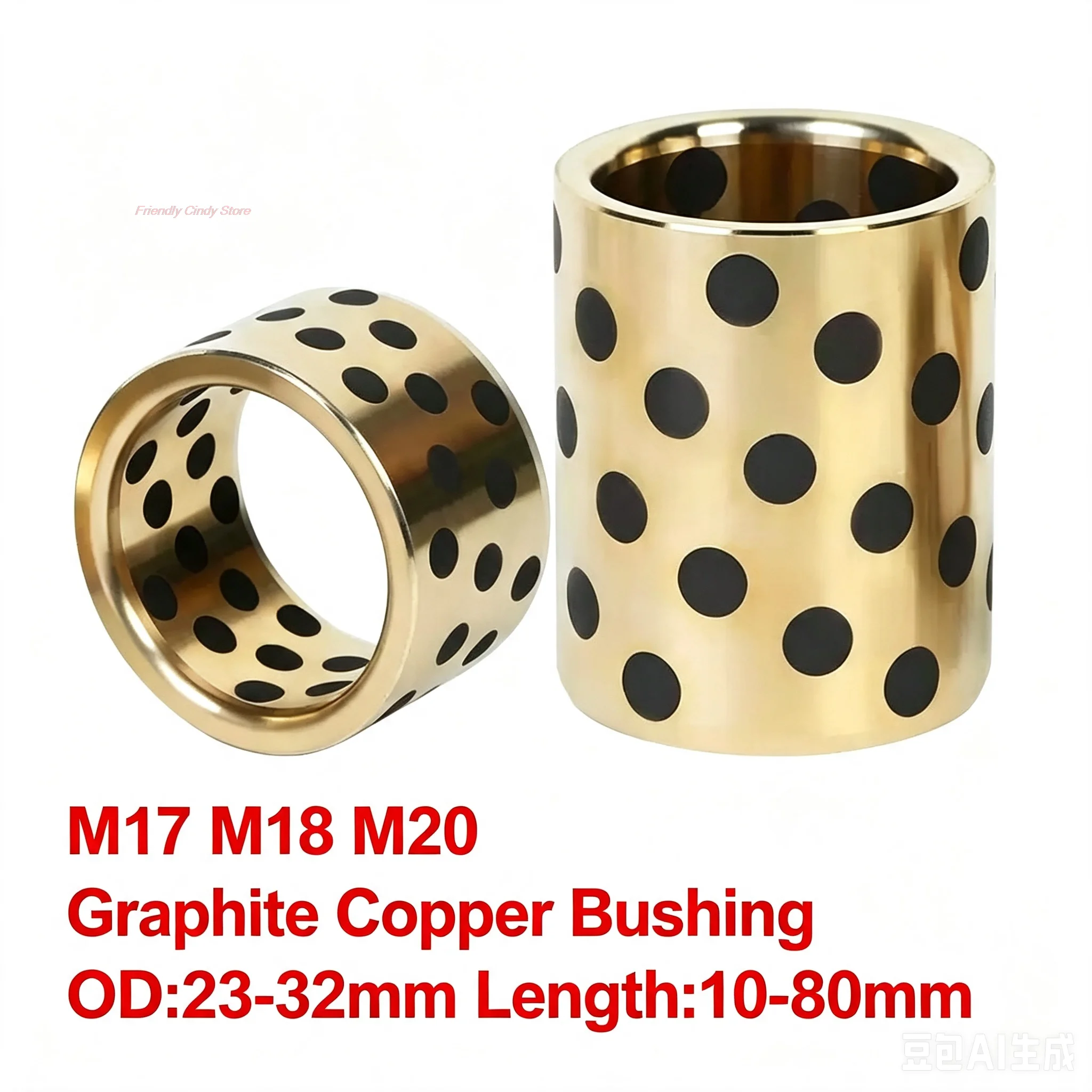 Graphite Embedded Copper Bushing M17 M18 M20 Self Lubricating Oil-Free Wear Resistant Composite Sleeve OD23-32mm Length 10-80mm