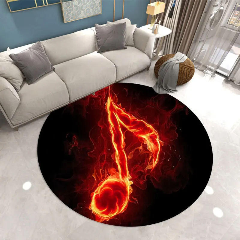 Colorful Music Note Round Carpet Floor Mat Music Vinyl Record Carpets For Living Room Chair Bedroom Anti-slip Area illusion rugs