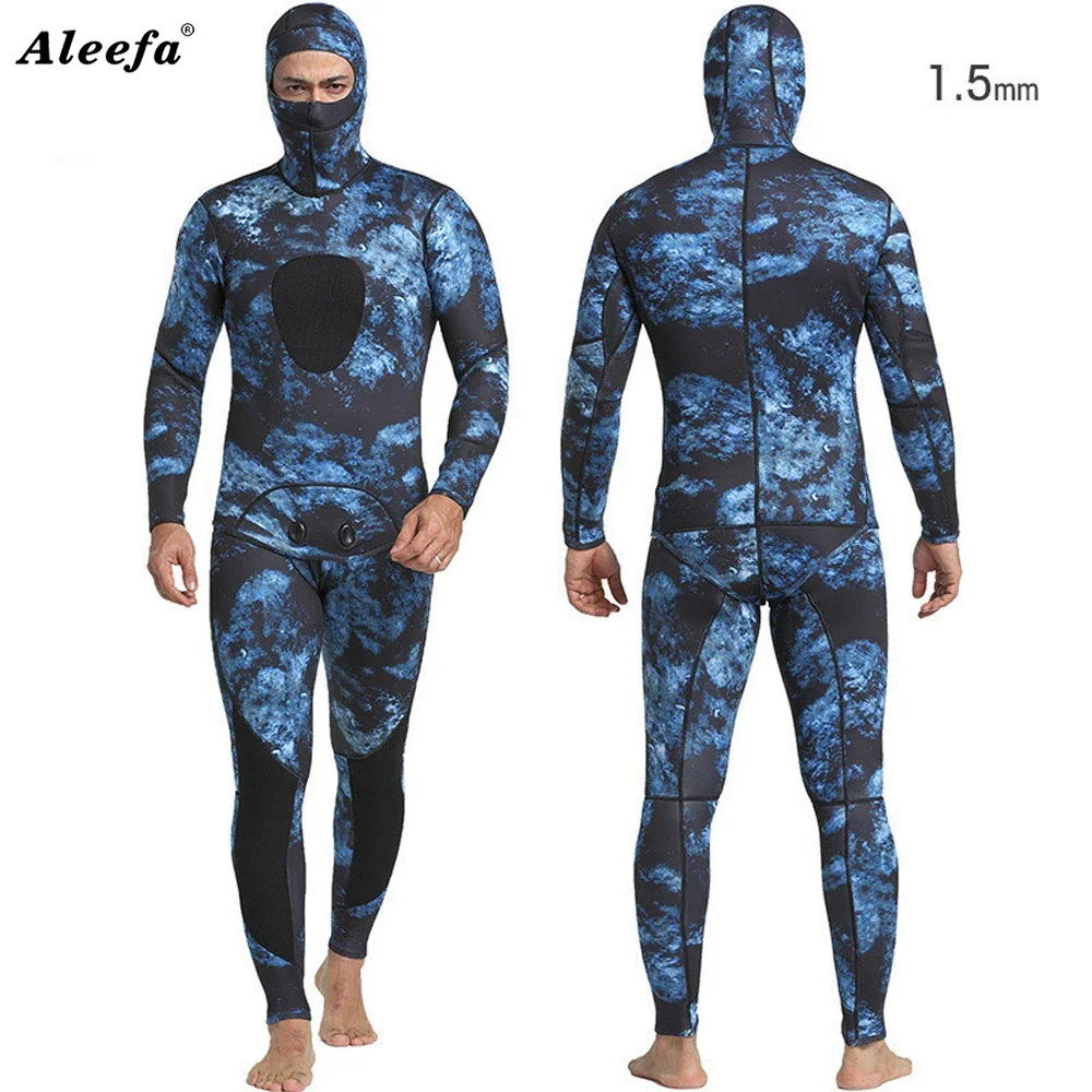 1.5mm Neoprene rubber wetsuit Camo Diving Suit  Two piece spearfishing  Freediving Spearfishing Wetsuit 2  wet suit