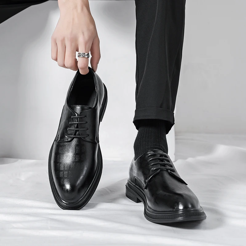 

Men's dress leather shoes breathable lace-up fashion men's shoes formal business casual black office formal shoes