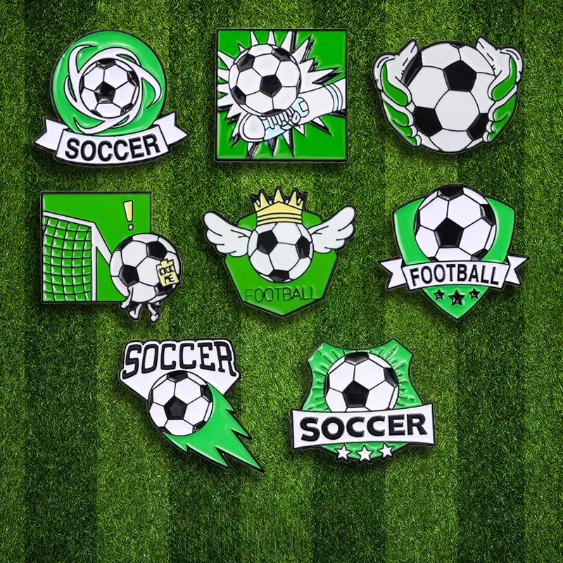 Cute Cartoon Football Brooch Alloy Enamel Drip Oil Creative Soccer Pin Badge Sports Series Backpack Decoration Accessory