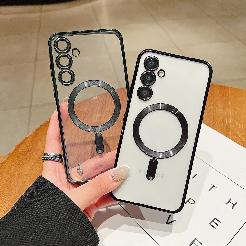 الفاخرة تصفيح واضح سيليكون جراب هاتف ل غالاكسي A56 A55 A14 A24 A34 A35 المغناطيسي عدسة حماية الغطاء الخلفي A54 حالات #5