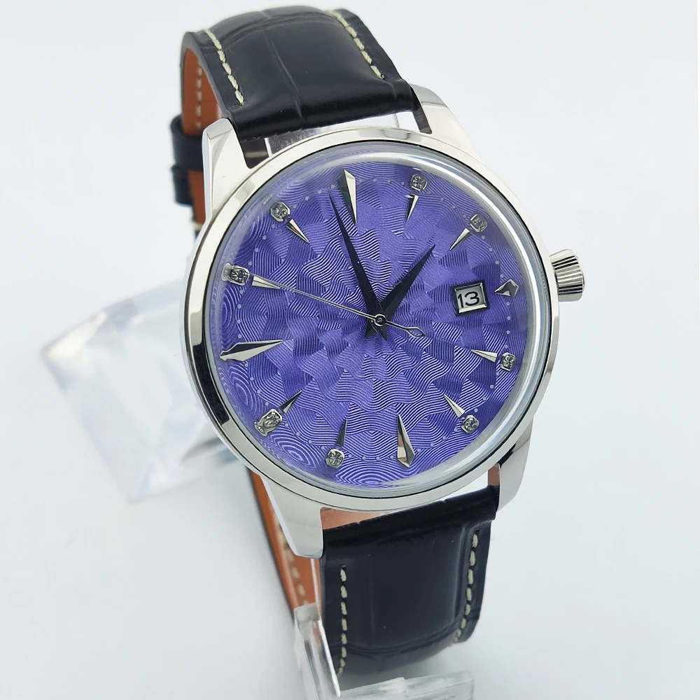 40mm Cocktail Watch Men nh35 Watch Automatic NH35 Movement Mineral Glass Steel Case Leather Strap Waterproof