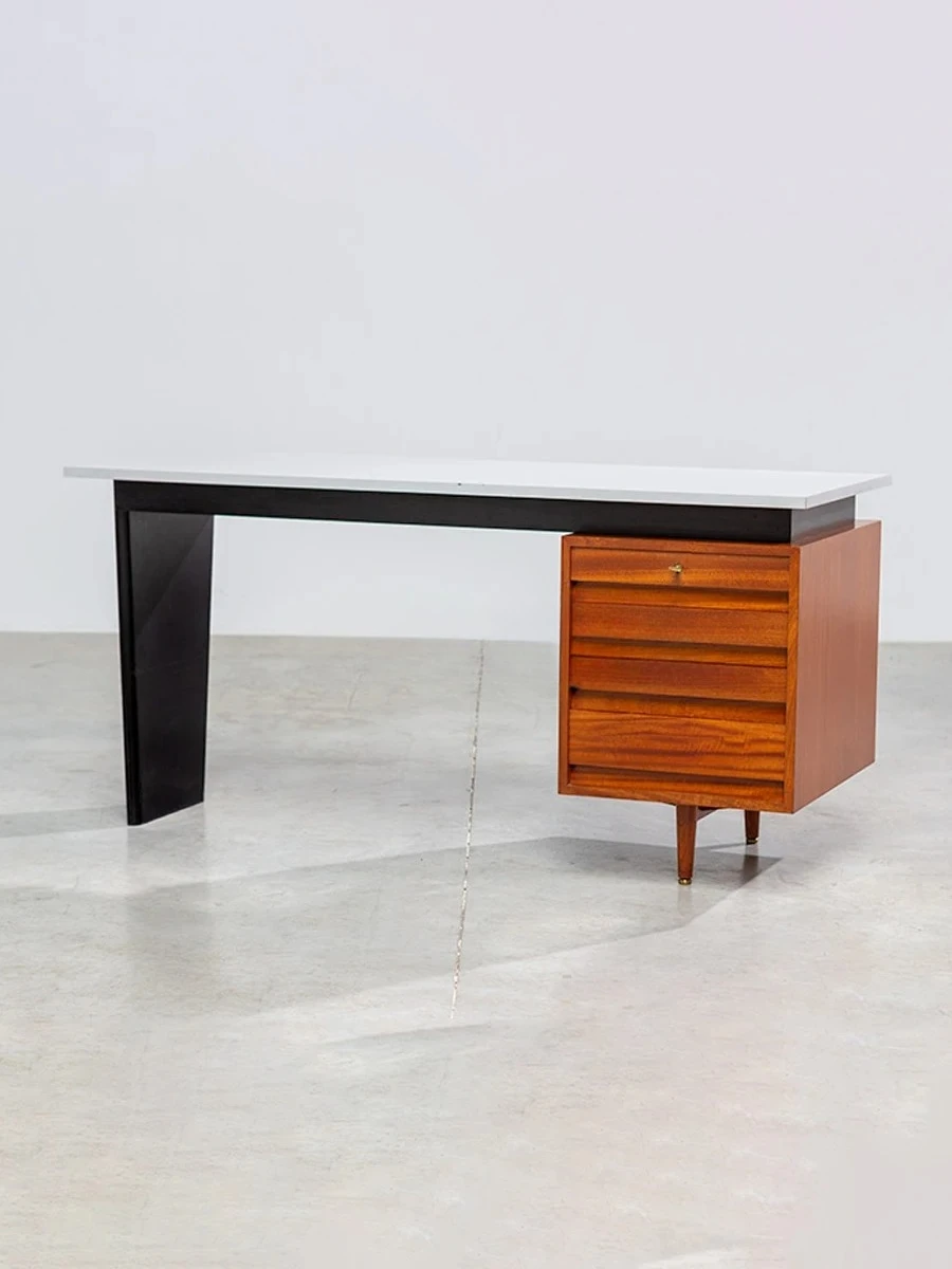 

Medieval retro study drawer desk Nordic modern simple writing desk computer table wabi-sabi wind