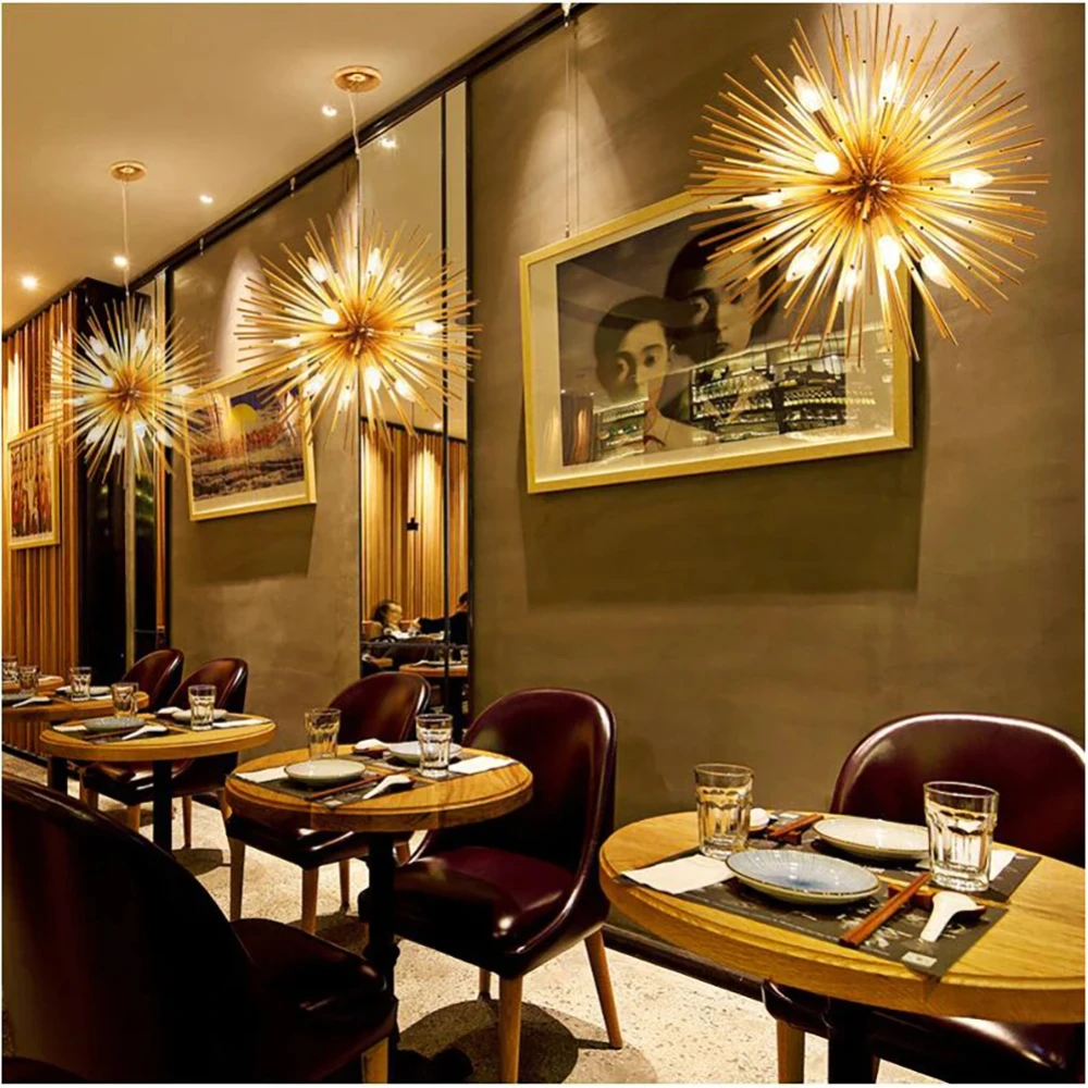 2024 Modern LED Golden Dandelion Ball Shaped Pendant Light for Living Room Dining Room Bedroom Decoration Light