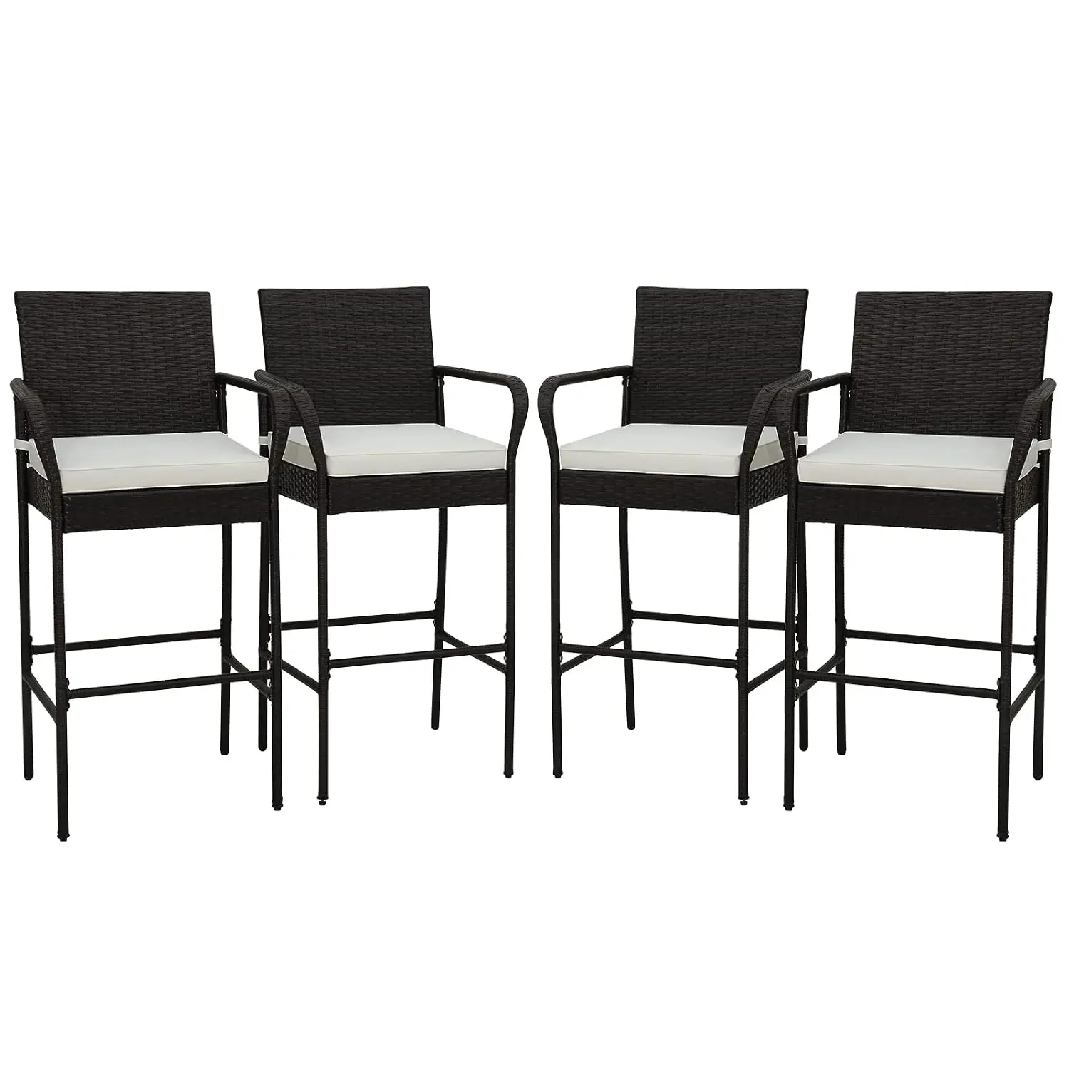 Patio Wicker Bar Stools Set of 4 with Cushions Armrests Footrests, Customized