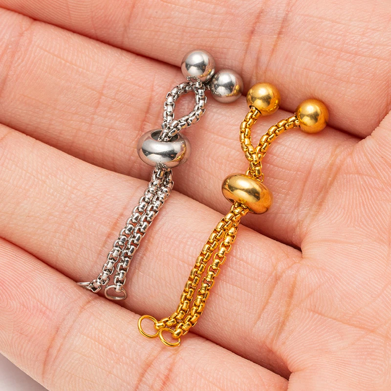 2pcs/Lot Stainless Steel Adjustable Rings Fitting Slider Chains for DIY Loops Connector Jewelry Making Accessories Findings