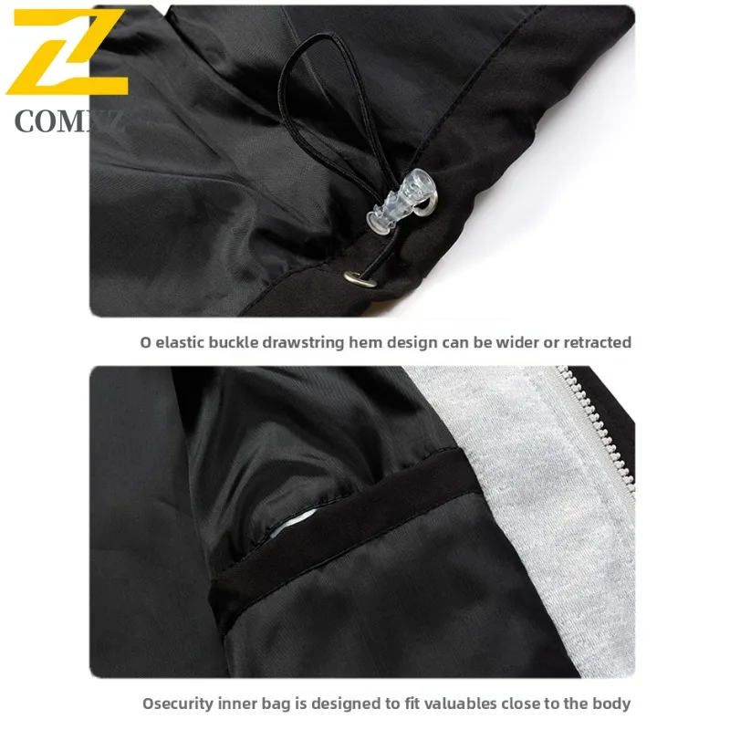 COMXZ 2025 Mens Korean Style Faux Two Piece Hooded Jacket Spring Autumn Breathable Versatile Trendy Casual Coat