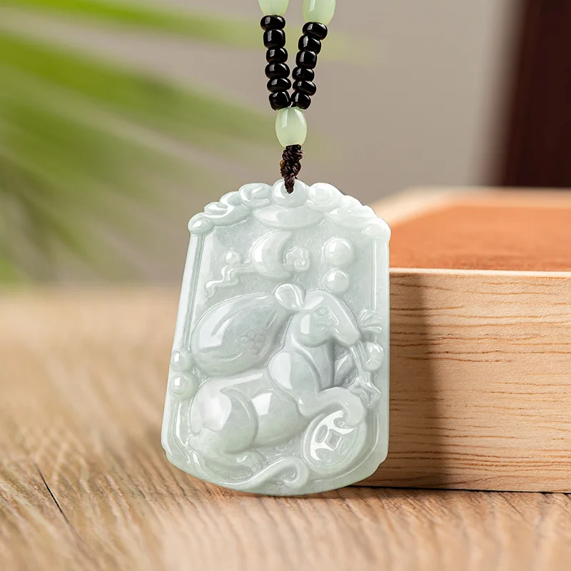 1pcs Natural A Grade Jadeite Pendant Women Men Ice Special Light Green Twelve of Zodiac Pendant Gift