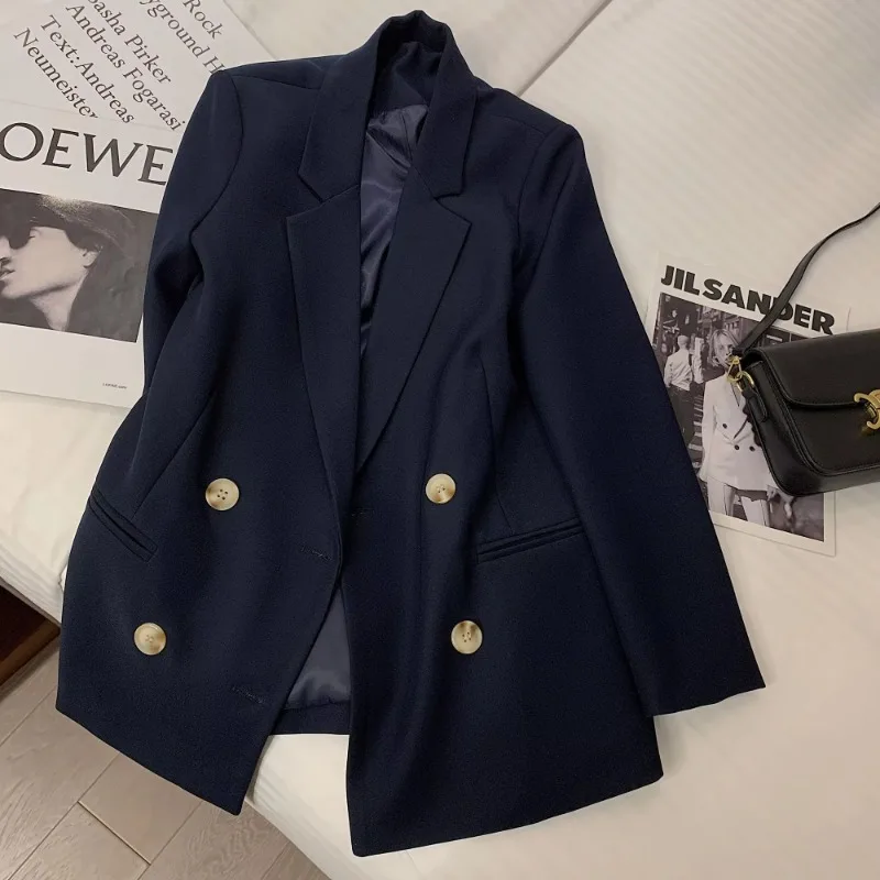 

UNXX Autumn New British Style Short Sleeved Blazer Coats Vintage Casual Solid Color Loose Double Breasted Blazer Jackets Women's