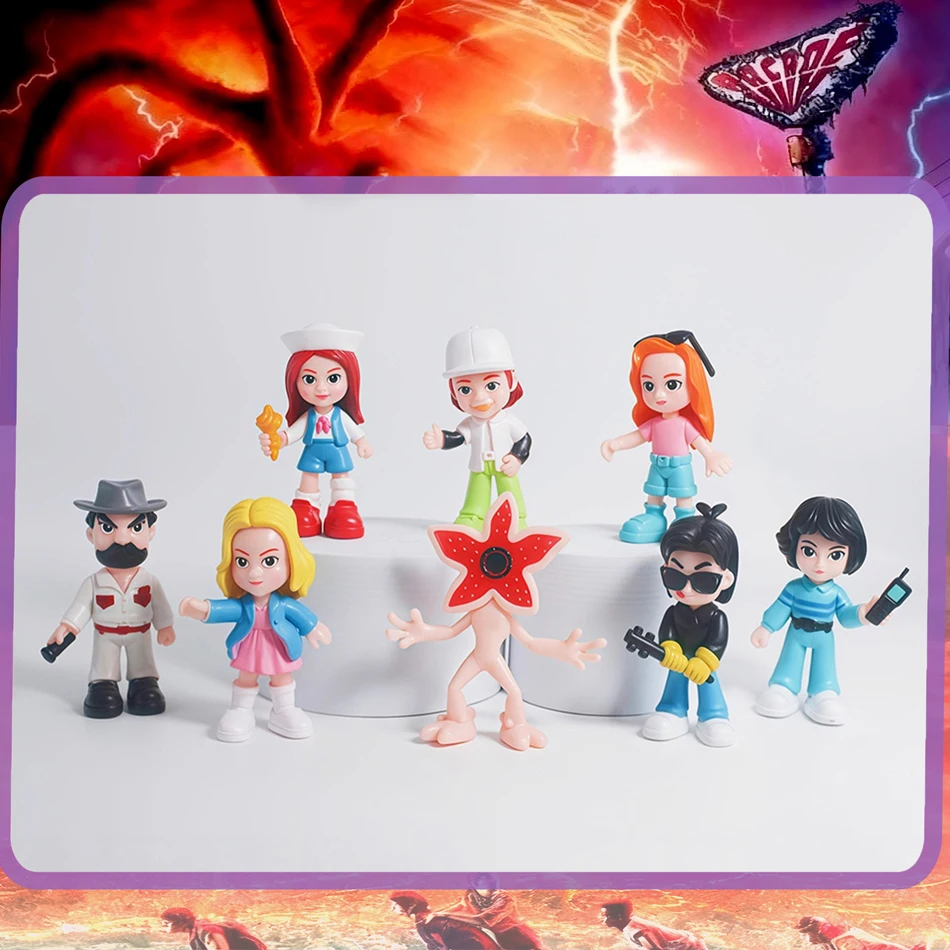 8 stks/set Q Versie Anime Man-eten Bloem Stranger Dingen Steve Monster Figuren Creatieve Standbeeld Perifere Ornament Model Speelgoed