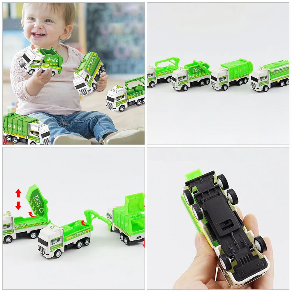 

4 Pcs Mini Sanitation Car Garbage Truck Toy Boys Kids Trash Car Toys Plastic Toddler Gifts Hand Eye Coordination