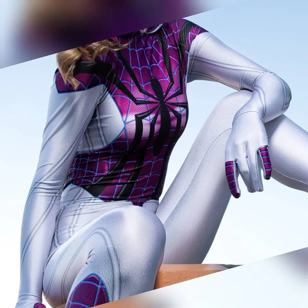 

Halloween Spiderman Newest Gwen Cosplay Costume Zentai Bodysuit Suit Girls Women Adults Party Jumpsuits