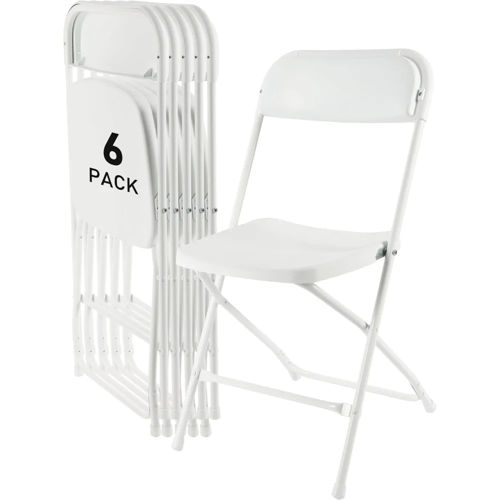 

6 Pack White Plastic Folding Chairs for Indoor Outdoor, Portable Commercial Seat with Steel Frame for Home Office Weddin