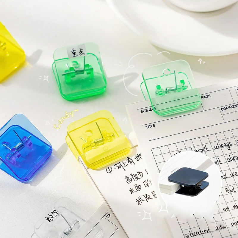 5pcs Kawaii Square Paper Clips Transparent File Documents Binder Clips Index Page Holder Tickets Clamps Planner Bookmarks Office