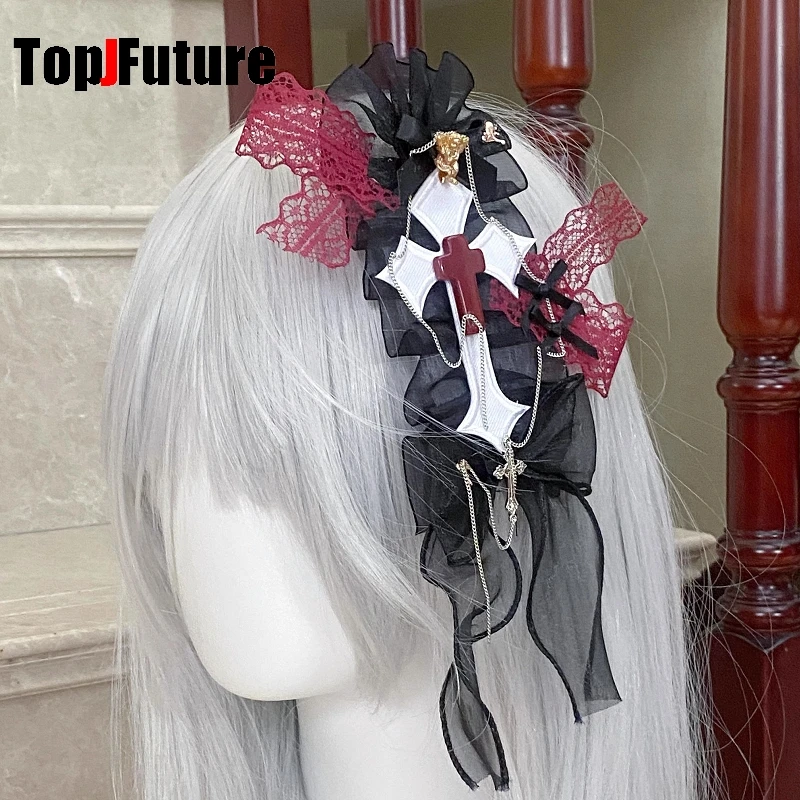 Gothic Harajuku Y2K girl Dark gothic punk subculture super large cross bow black Lolita edge clip headband hairgrips Hair clip