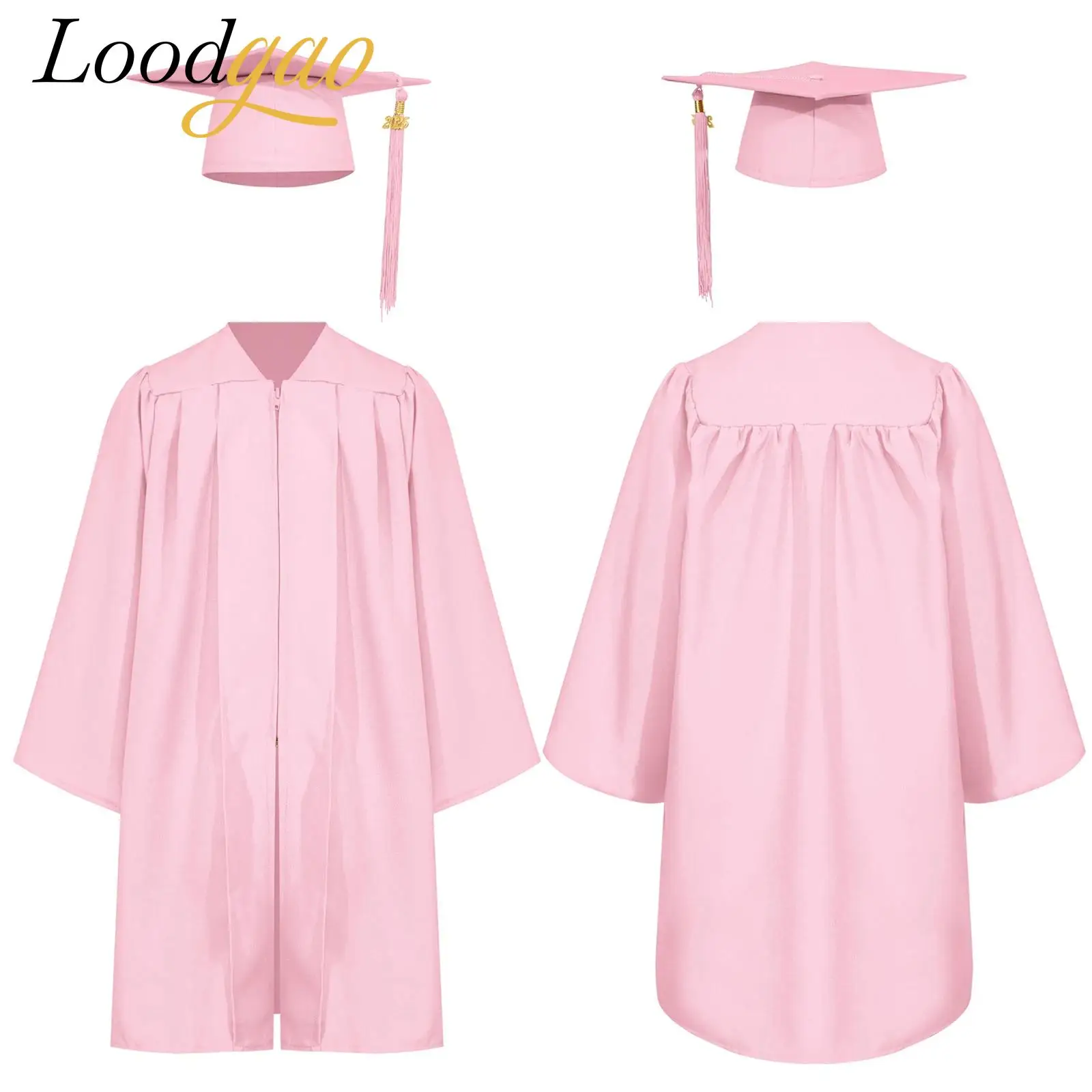 طقم الكلية التأثيري للأولاد والبنات ثوب البكالوريوس لطلاب المدارس الابتدائية المتوسطة رداء مع شارة قبعة شرابة 2025 زي التخرج