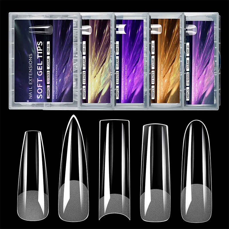 Luxury False Nail Tips Soft Gel Fingertip Semi-matte Capsules Almond French Coffin Full Cover Artificial Fake Nails Extension