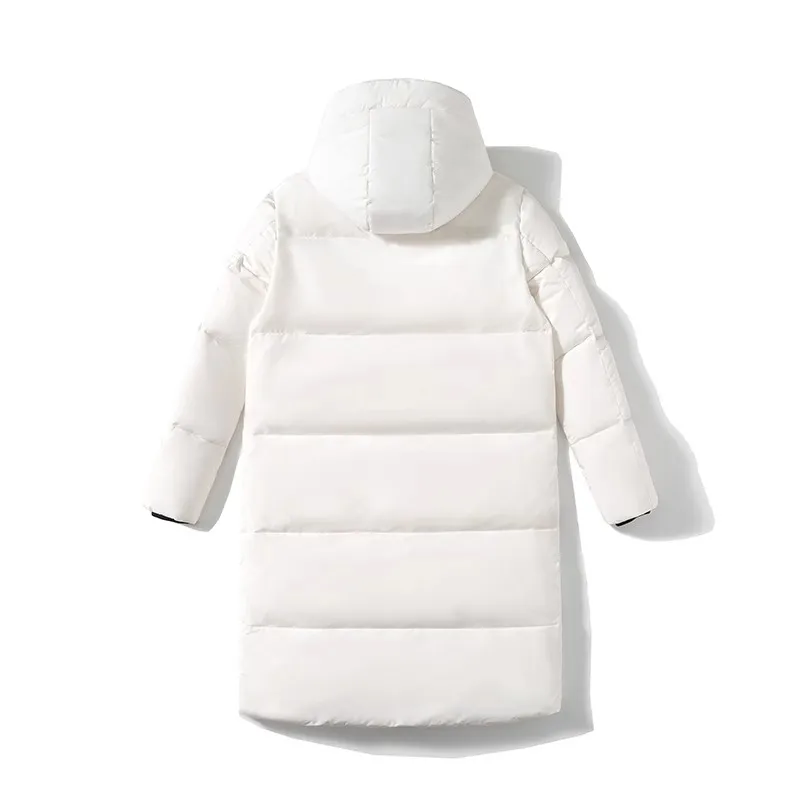 Chaqueta de plumón con capucha para hombre, abrigo largo informal, suelto, cálido, a prueba de viento, chaquetas de plumón de pato blanco sólido,