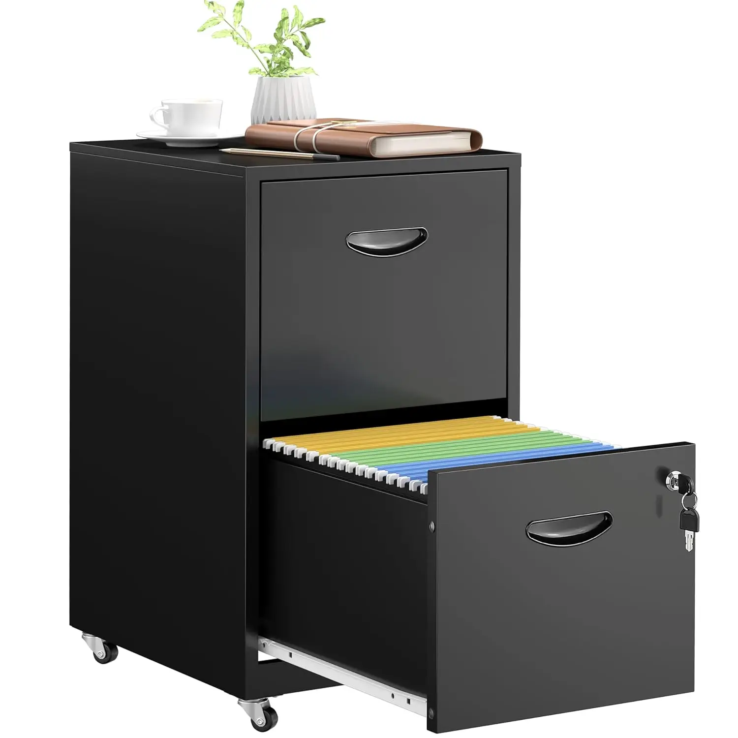 

Металлический мобильный шкаф для документов с 2 ящиками и замком, черный, на колесиках, для домашнего офиса, с возможностью индивидуальной настройки