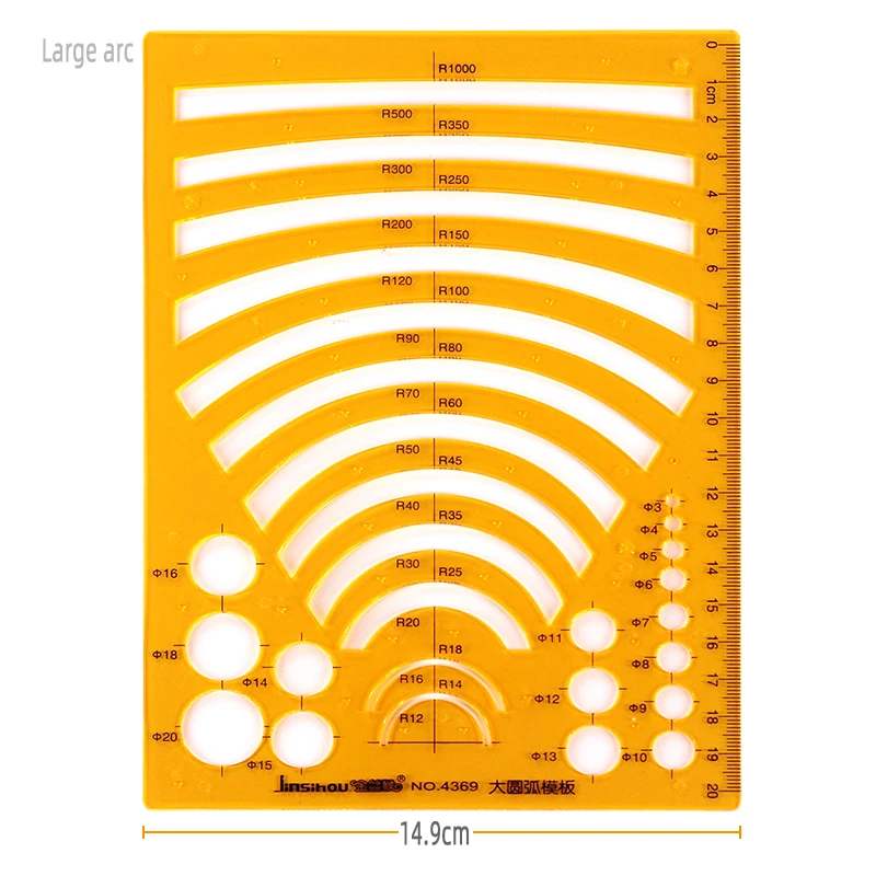 4-piece set of plastic orange disc radius arc main engraving circular geometric figure measuring template drawing ruler