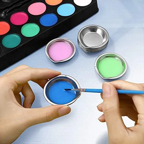 JOYSTAR 12pcs Stainless Steel Small Round Paint Tray Paint Mixing Palette Tray，Suitable for Mixing of Various pigments