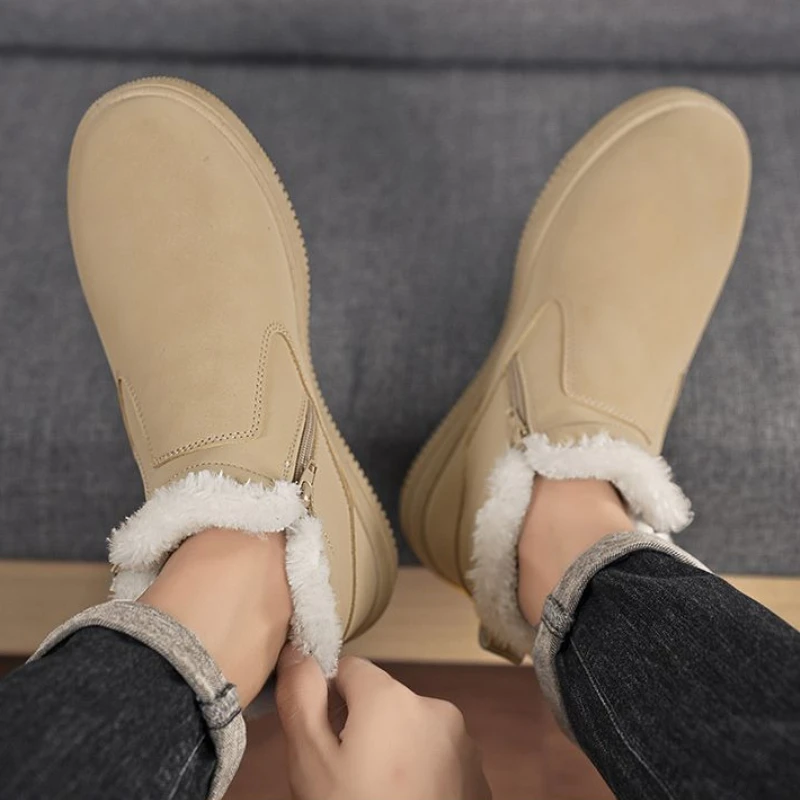 

Men's High Top Snow Boots 2025 Winter Shearling Fur Lined Warm Waterproof Anti Slip Simple Letter Design Fleece Cotton Shoes