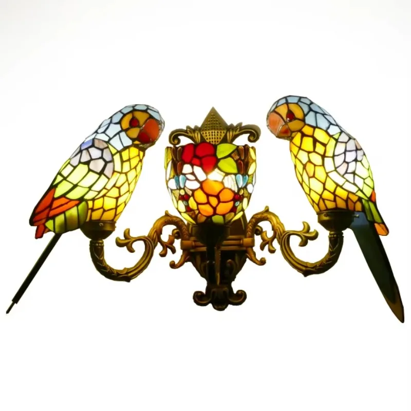 European retro mid-century design stained glass parrot dining room bedroom bar wall lamp