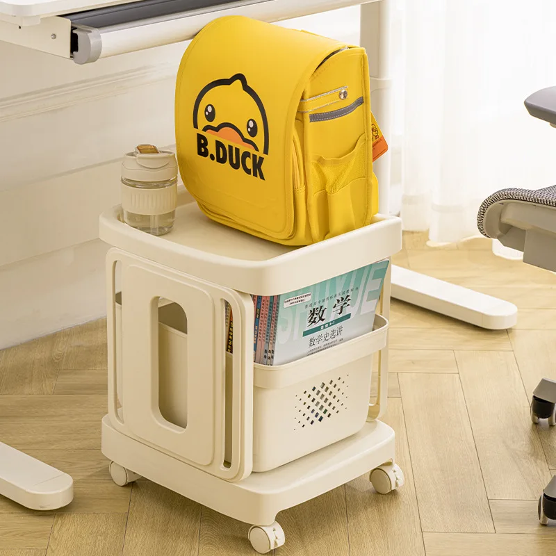 

Rolling Book Bag Organizer Mobile Under-Desk Storage Basket Study Table Trolley with Wheels Portable Books Organizer