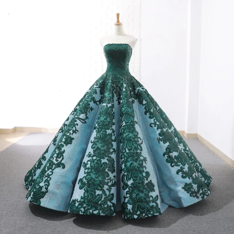 Green Charro Quinceanera Dresses Ball Gown Strapless Appliques Lace Puffy Mexican Sweet 16 Dresses 15 Anos