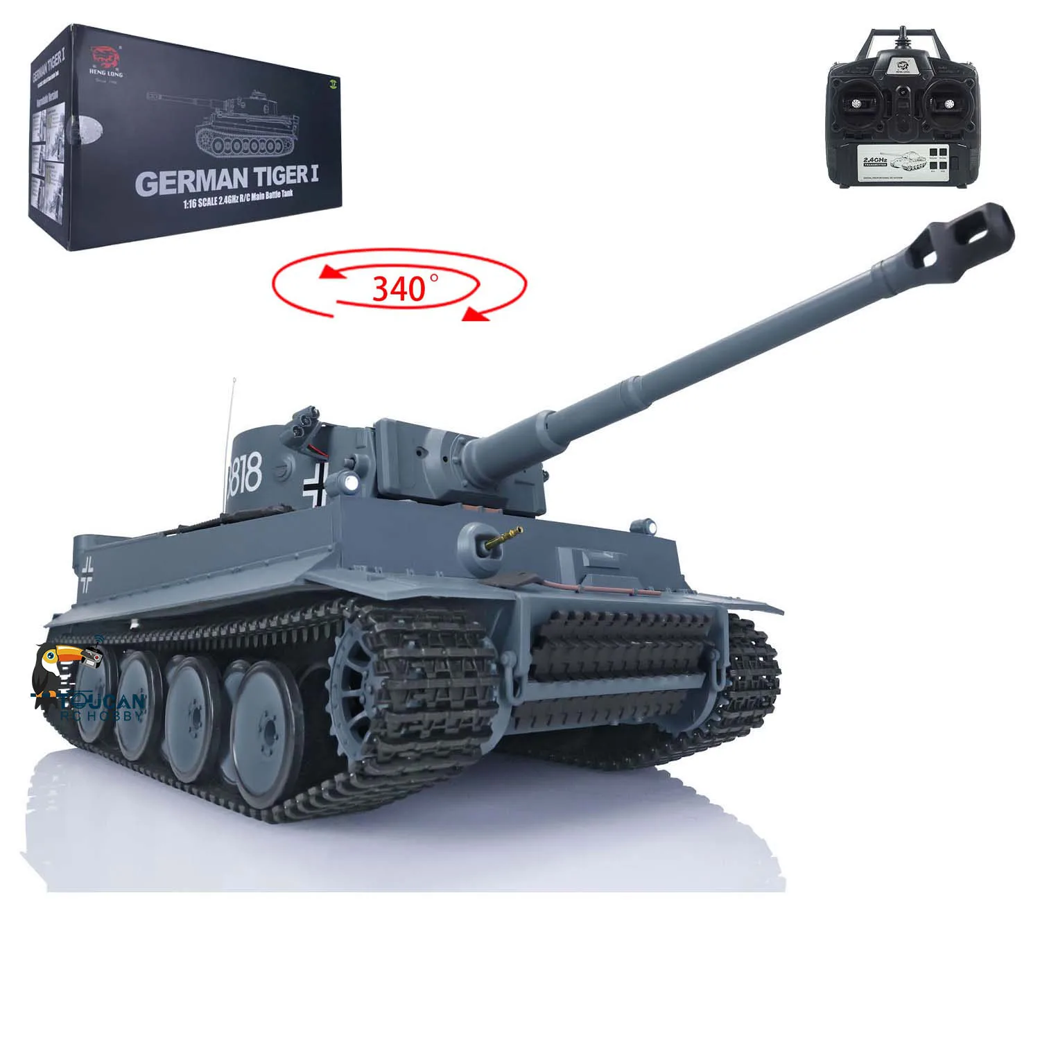 1/16 Heng Long 7.0 RC Tank HL German Tiger I 3818 Turret Side Light Smoking Minigun Remote Control Military Car Toys Gifts