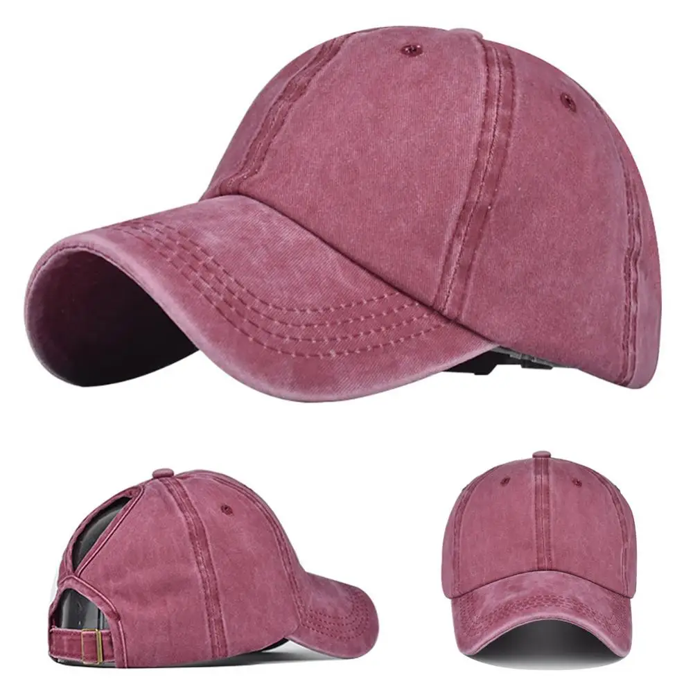 Adjustable Ponytail Hat Cotton Vintage Solid Color Cap 2020 High Quality Men Washed Baseball Anti UV Outdoor Sports Baseball Cap