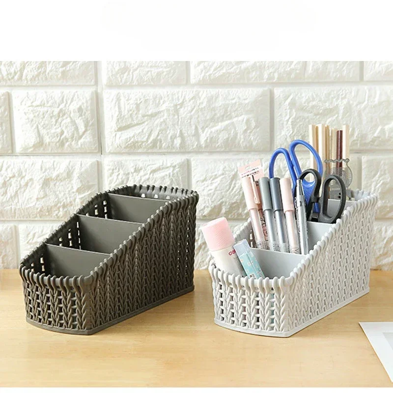 1pc Imitation Rattan Storage Basket Multi-grid Storage Box Desktop Cosmetics Box Creative Household Goods Storage Basket